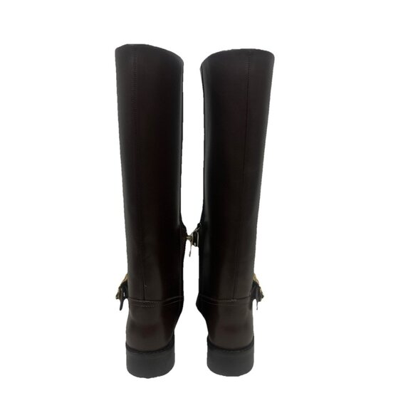 Coach Women’s 9.5 Madeline Buckle Tall Riding Boots Maple Brown Block Heel - Picture 4 of 11